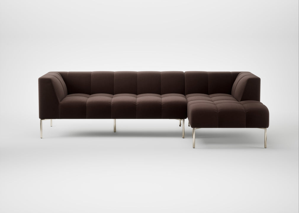 Quadro Right Hand Facing Chaise Sofa Nobilis Velvet Espresso / Stainless Steel