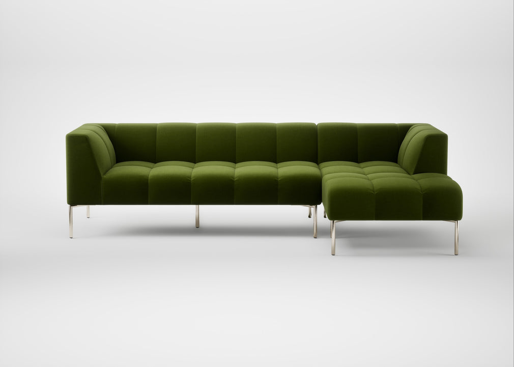 Quadro Right Hand Facing Chaise Sofa Nobilis Velvet Leaf / Stainless Steel