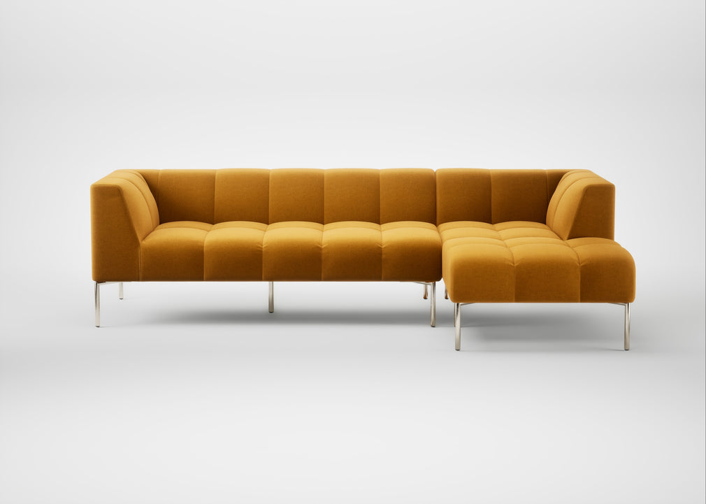 Quadro Right Hand Facing Chaise Sofa Nobilis Velvet Mustard / Stainless Steel