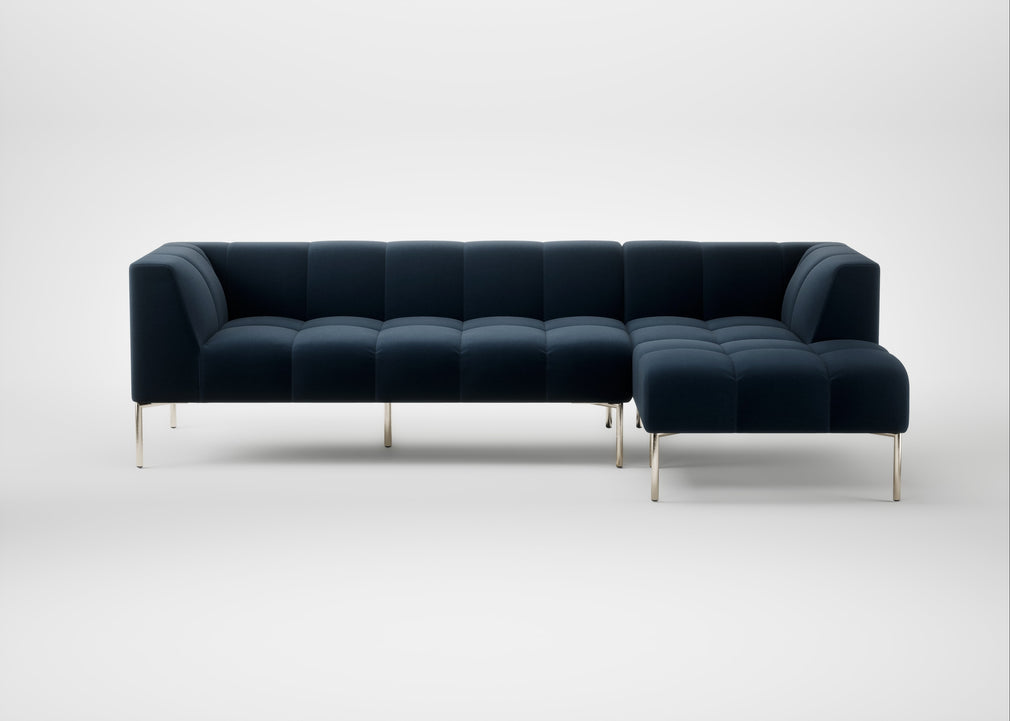 Quadro Right Hand Facing Chaise Sofa Nobilis Velvet Night / Stainless Steel