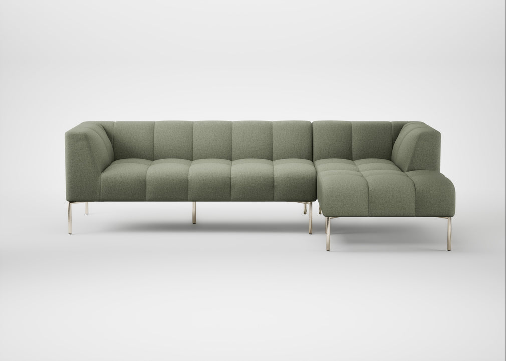Quadro Right Hand Facing Chaise Sofa Siena Cotton Pistachio / Stainless Steel