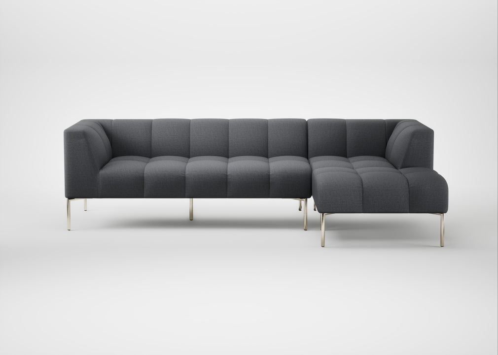 Quadro Right Hand Facing Chaise Sofa Siena Cotton Shale Grey / Stainless Steel