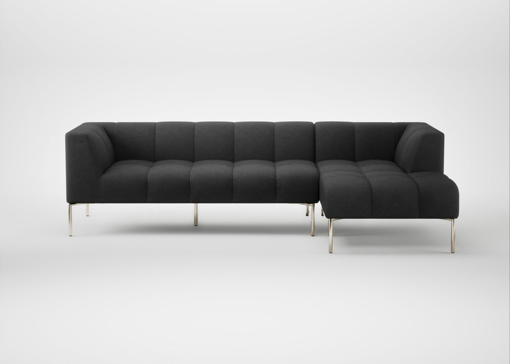 Quadro Right Hand Facing Chaise Sofa St Moritz Wool Grey / Stainless Steel