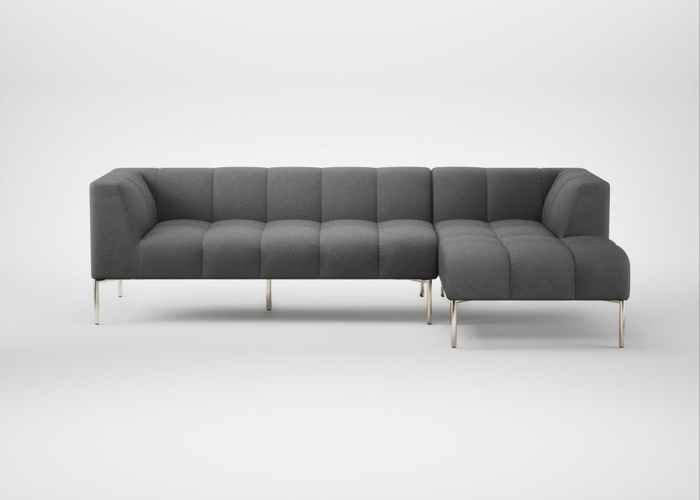 Quadro Right Hand Facing Chaise Sofa St Moritz Wool Light Grey / Stainless Steel