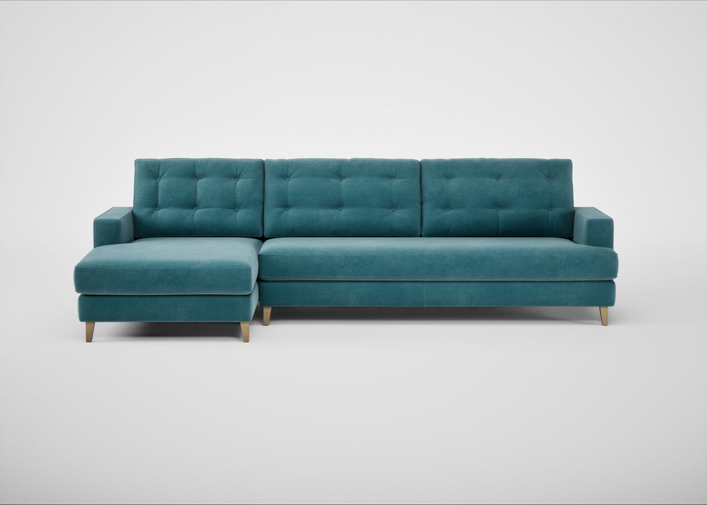 Mistral Left Hand Facing Corner Sofa Smart Luxe Velvet Airforce Blue / Natural