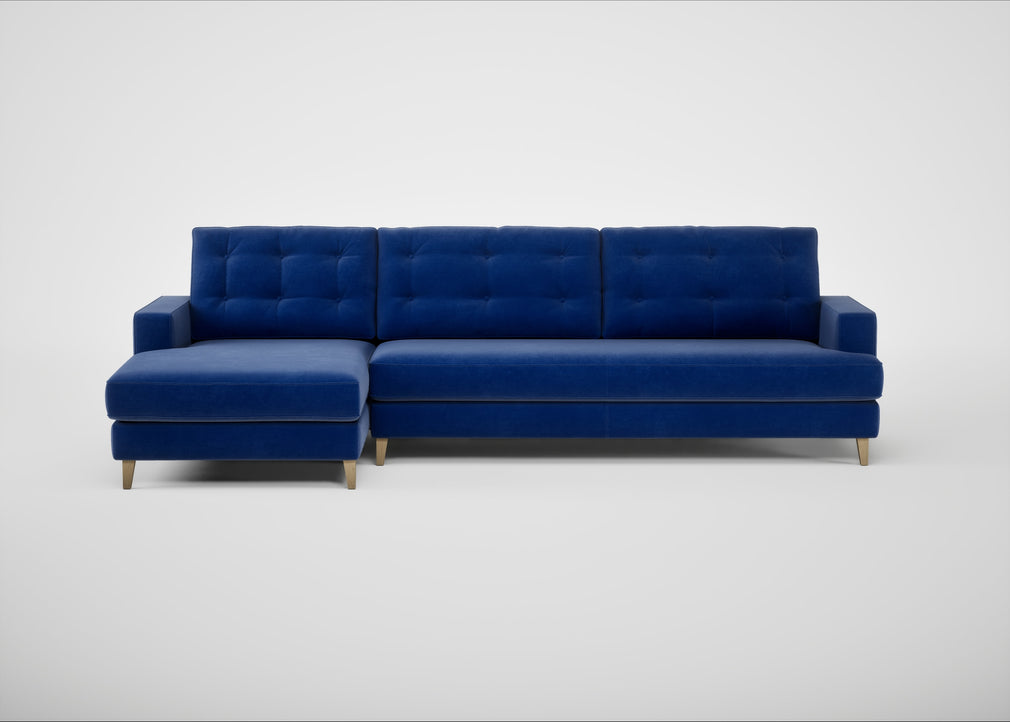 Mistral Left Hand Facing Corner Sofa Smart Luxe Velvet Azure / Natural