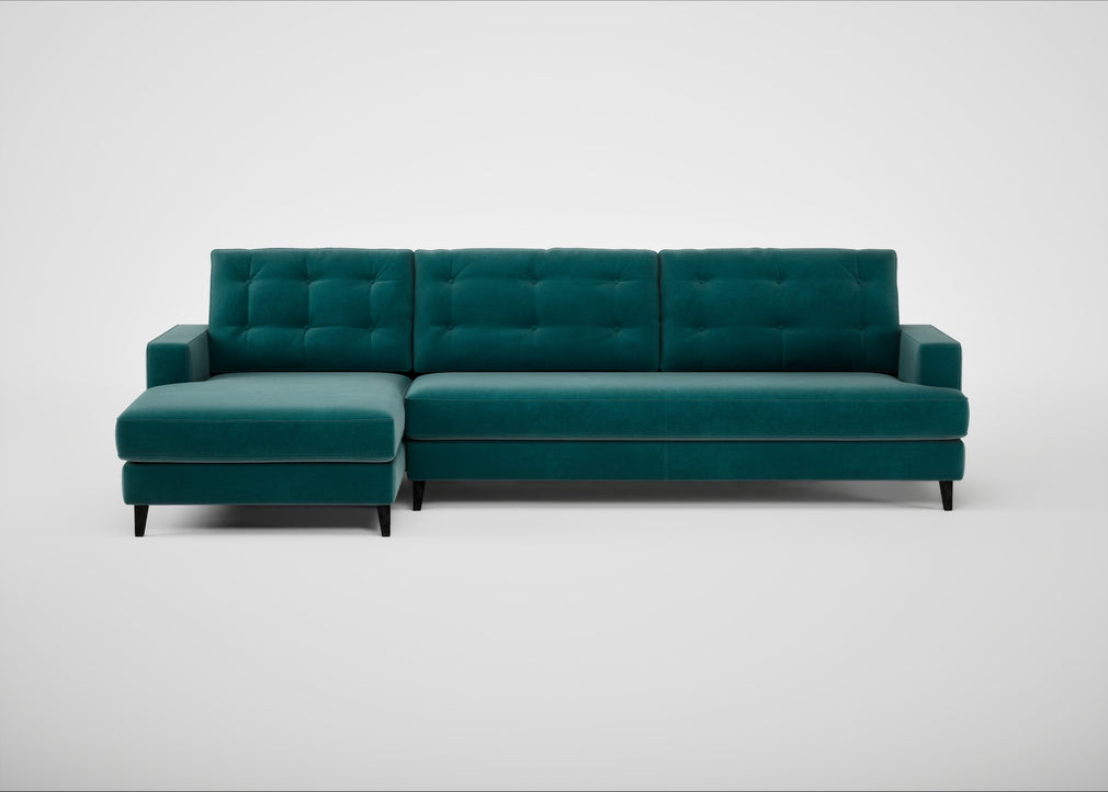 Mistral Left Hand Facing Corner Sofa Smart Luxe Velvet Ocean Green / Black