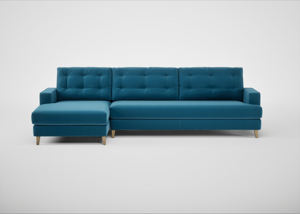 Mistral Left Hand Facing Corner Sofa Smart Velvet Ocean Blue / Natural