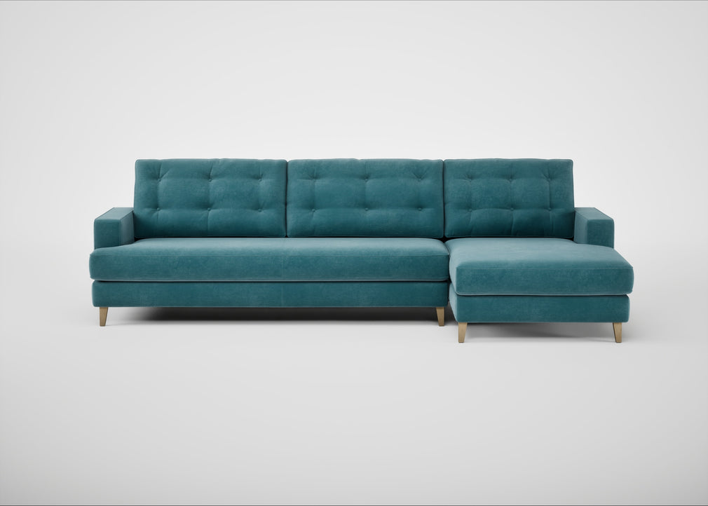 Mistral Right Hand Facing Corner Sofa Smart Luxe Velvet Airforce Blue / Natural