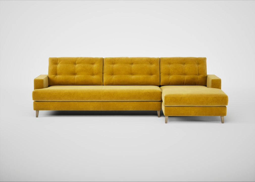 Mistral Right Hand Facing Corner Sofa Smart Luxe Velvet Canary / Natural