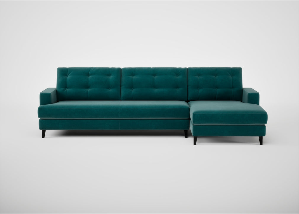 Mistral Right Hand Facing Corner Sofa Smart Luxe Velvet Ocean Green / Black