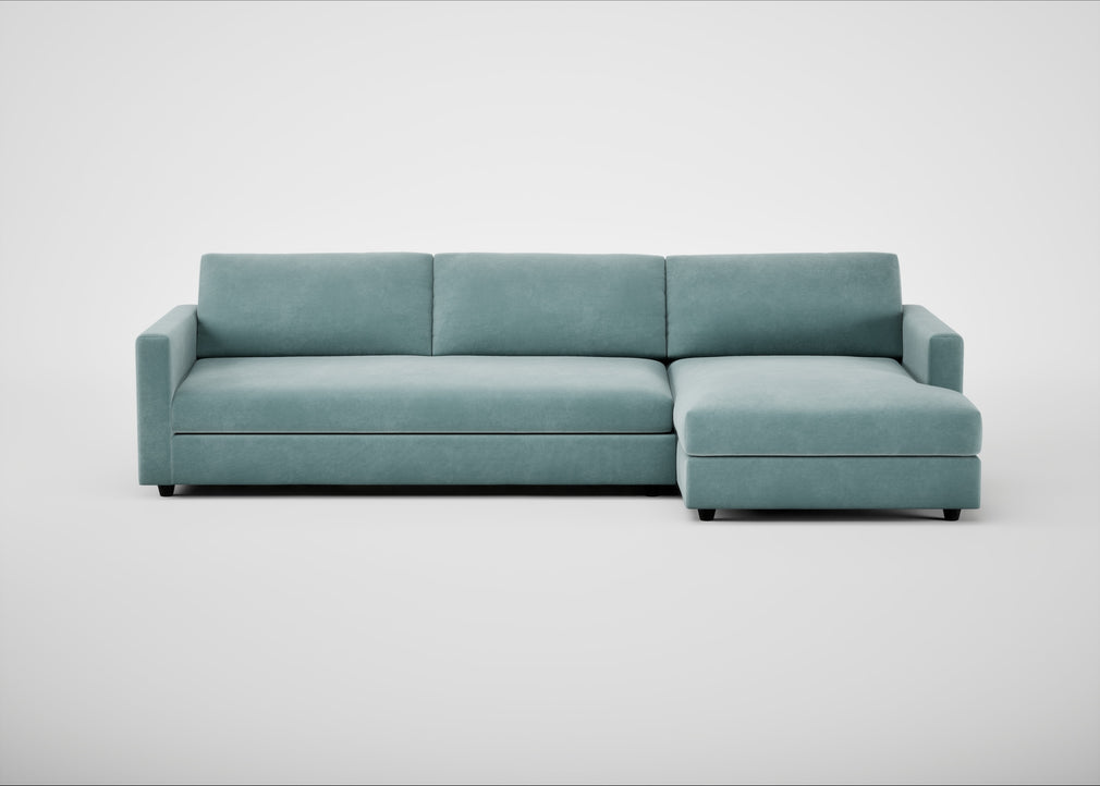 Nimbus II Right Hand Facing Chaise Corner Sofa Smart Luxe Velvet Mineral Blue