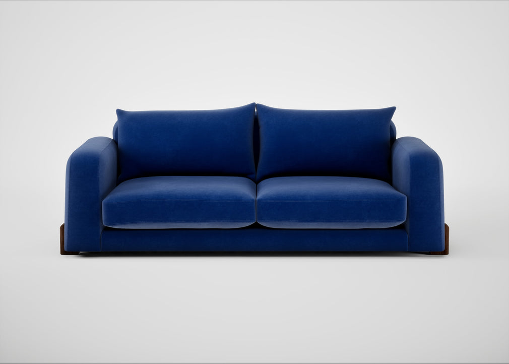 Nuvola 4 Seater Sofa Smart Luxe Velvet Azure / Walnut Stained