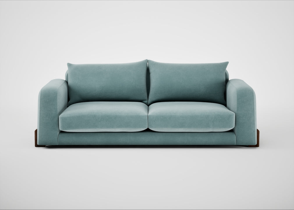 Nuvola 4 Seater Sofa Smart Luxe Velvet Mineral Blue / Walnut Stained