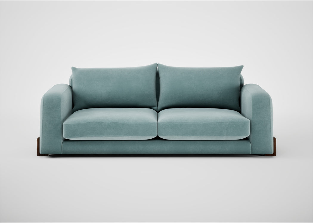 Nuvola 4 Seater Sofa Smart Luxe Velvet Mineral Blue / Walnut Stained