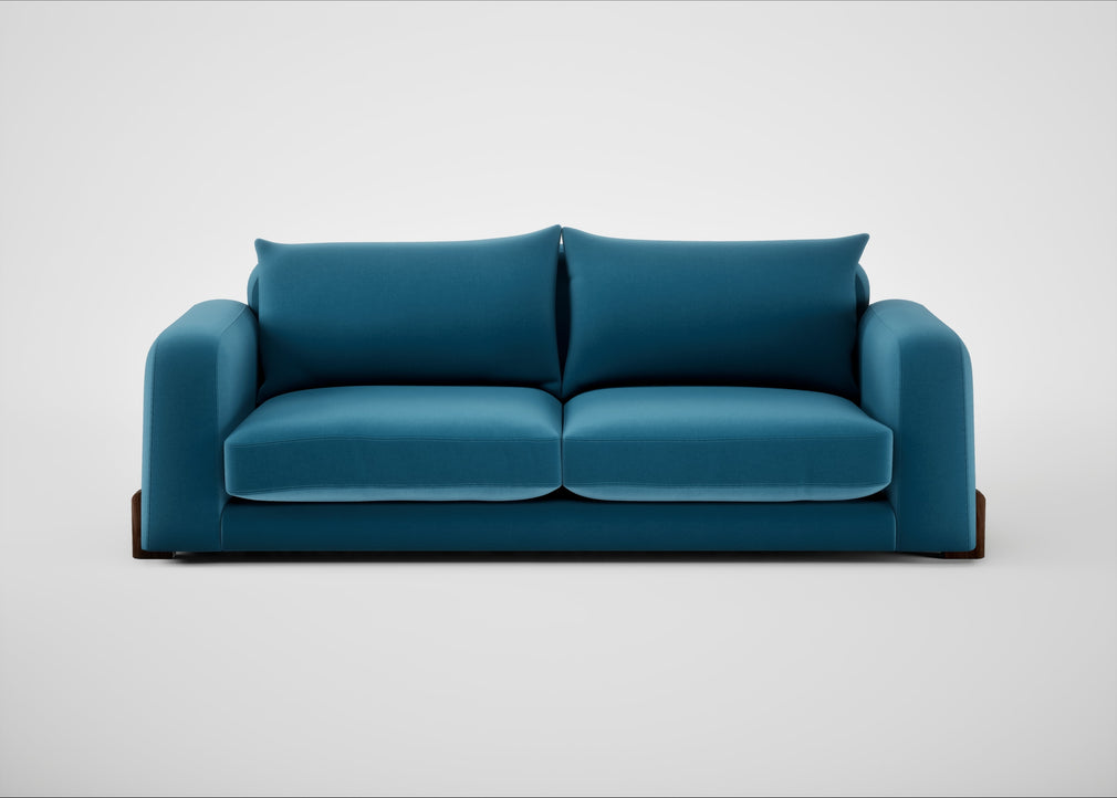 Nuvola 4 Seater Sofa Smart Velvet Ocean Blue / Walnut Stained