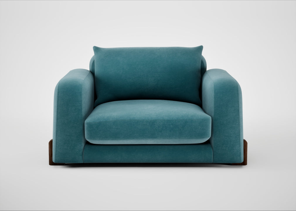 Nuvola Loveseat Smart Luxe Velvet Airforce Blue / Walnut Stained