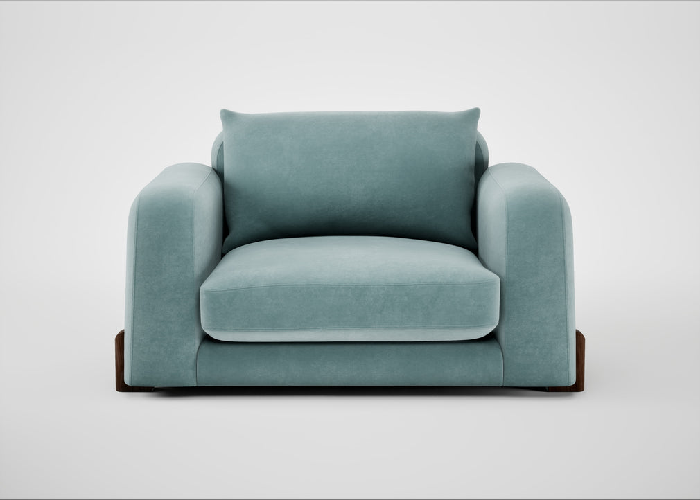 Nuvola Loveseat Smart Luxe Velvet Mineral Blue / Walnut Stained