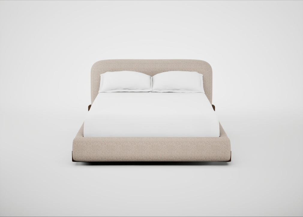 Nuvola Bed Double / Boucle Tweed Pearl / Walnut Stained