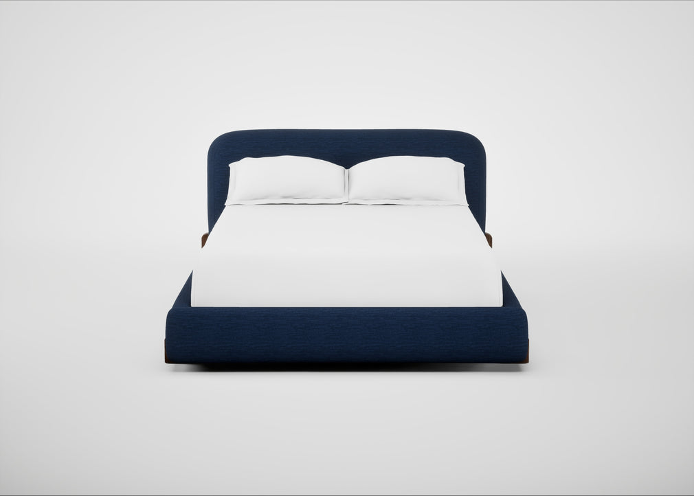 Nuvola Bed Double / Broad Weave Lagoon / Walnut Stained