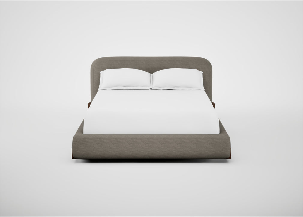 Nuvola Bed Double / Broad Weave Pebble / Walnut Stained
