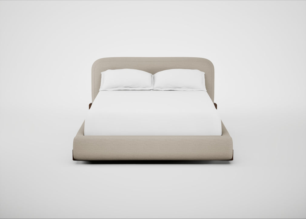 Nuvola Bed Double / Broad Weave Putty / Walnut Stained