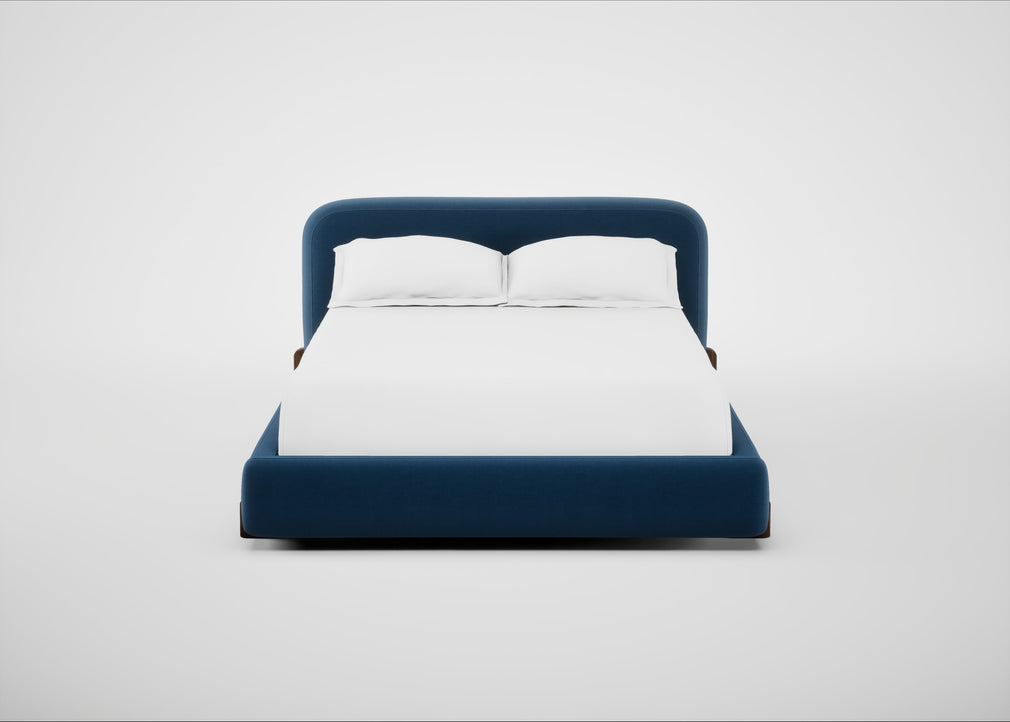 Nuvola Bed Double / Cotton Velvet Petrol / Walnut Stained