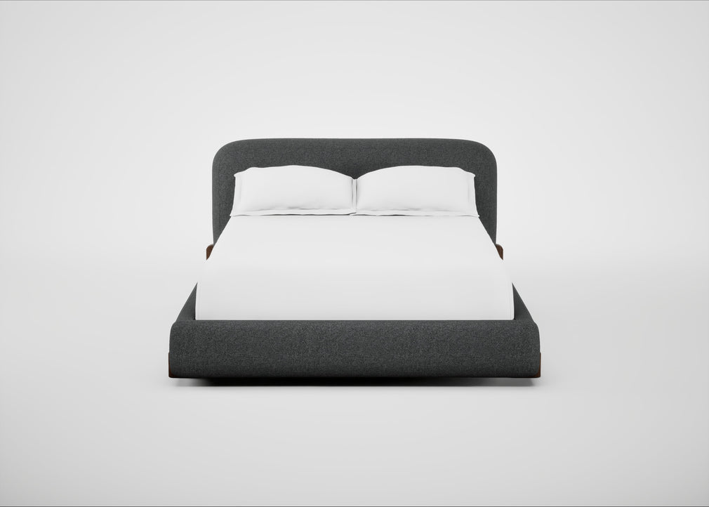 Nuvola Bed Double / Melton Wool Granite / Walnut Stained