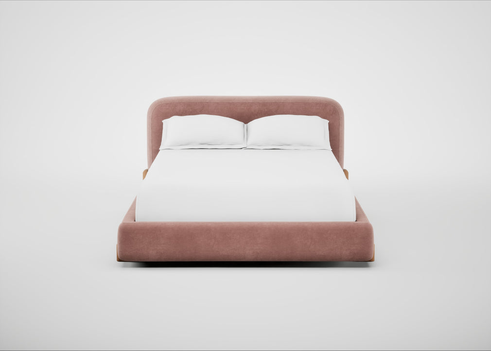 Nuvola Bed Double / Smart Luxe Velvet Dusky Pink / Natural
