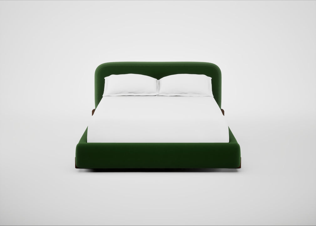 Nuvola Bed Double / Smart Velvet Forest / Walnut Stained