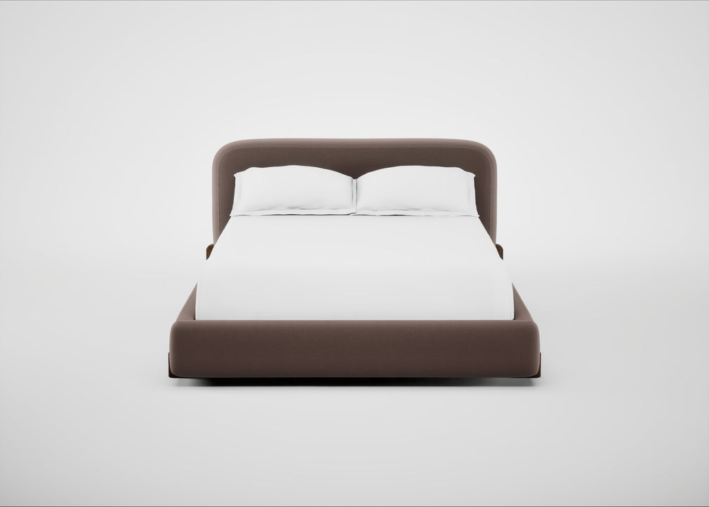 Nuvola Bed Double / Smart Velvet Mouse / Walnut Stained