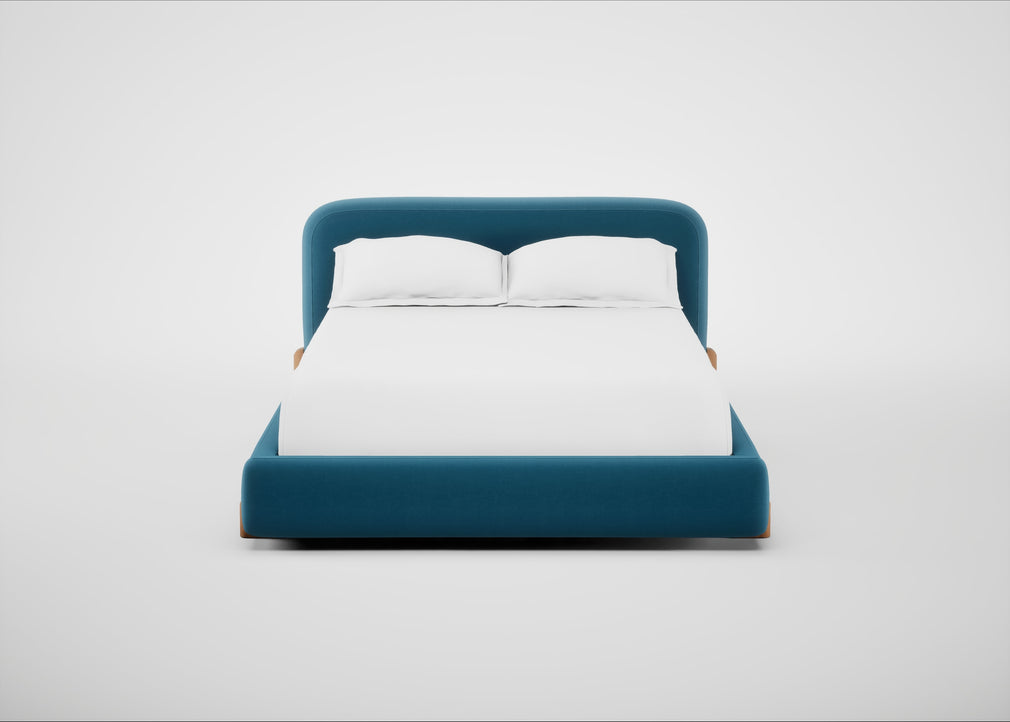 Nuvola Bed Double / Smart Velvet Ocean Blue / Natural