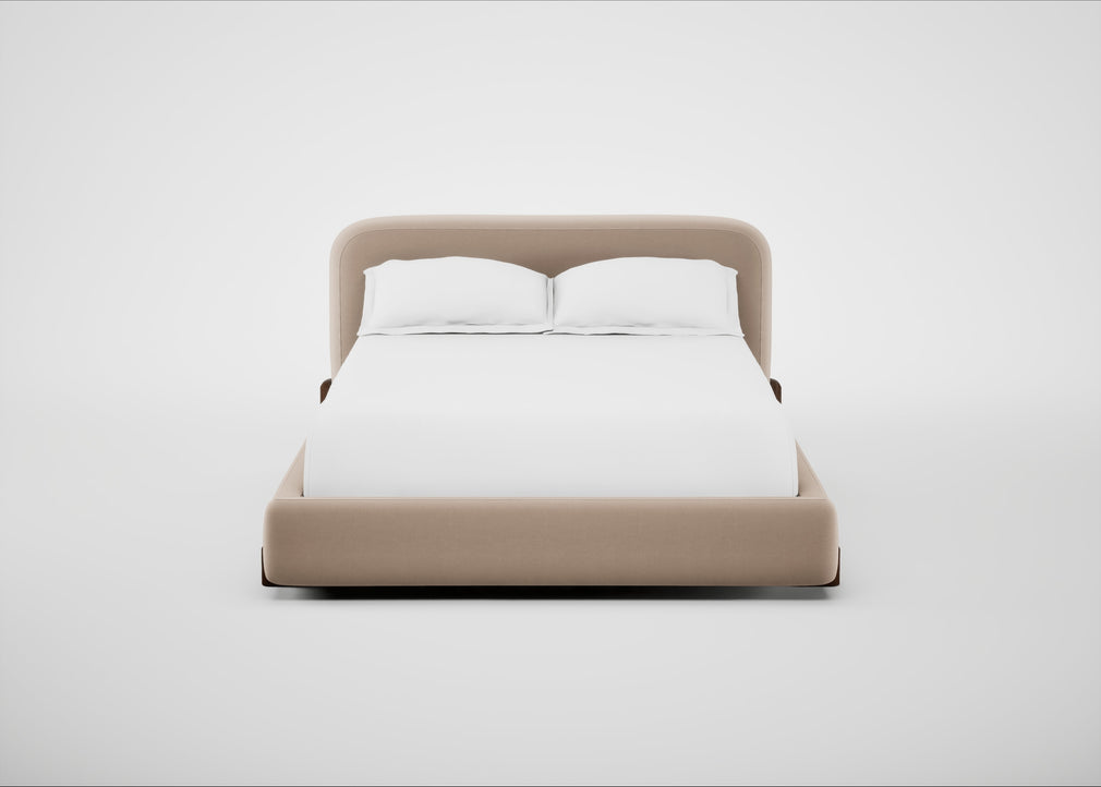 Nuvola Bed Double / Smart Velvet Pebble / Walnut Stained