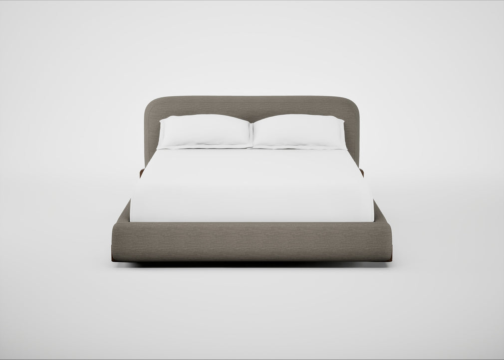 Nuvola Bed King / Broad Weave Pebble / Walnut Stained