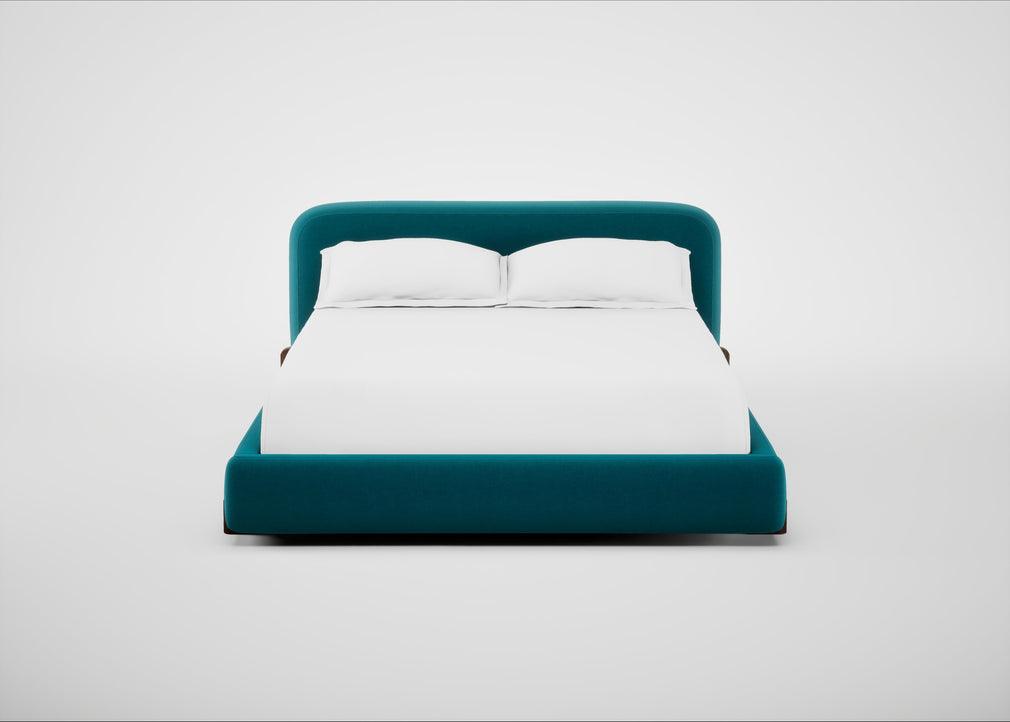 Nuvola Bed King / Cotton Velvet Teal / Walnut Stained