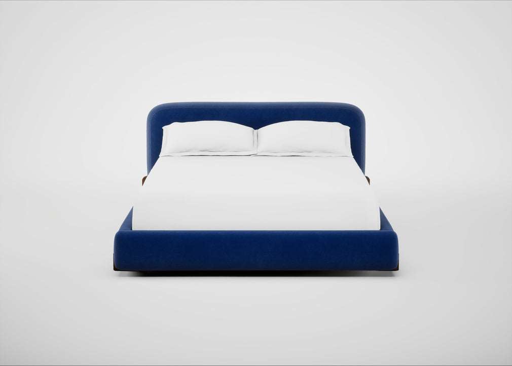 Nuvola Bed King / Smart Luxe Velvet Azure / Walnut Stained