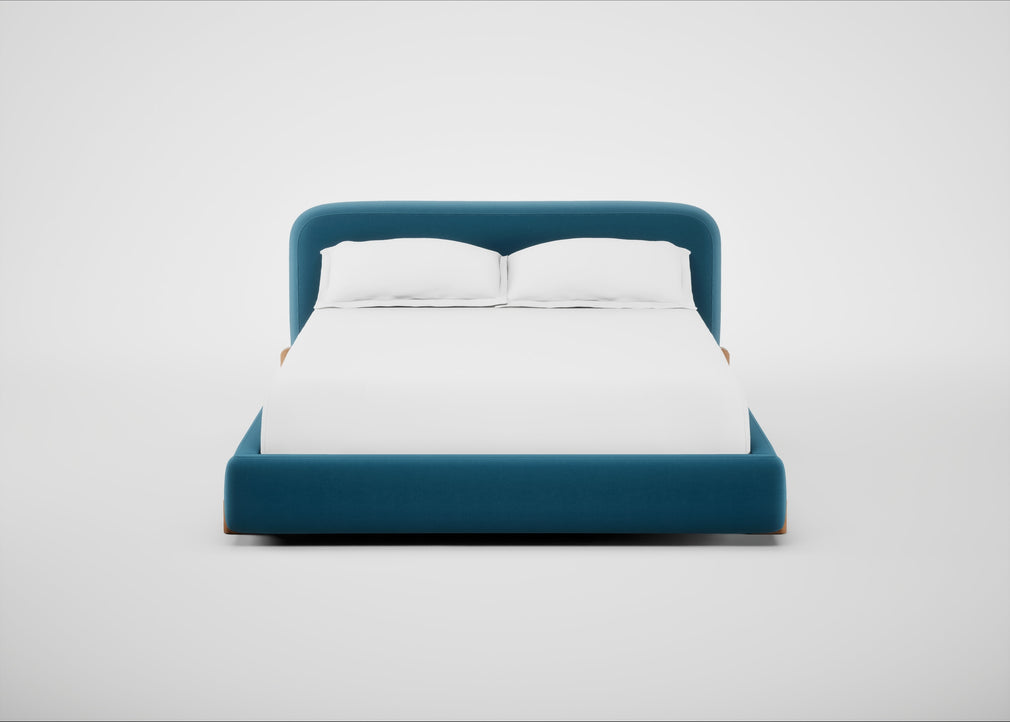 Nuvola Bed King / Smart Velvet Ocean Blue / Walnut Stained