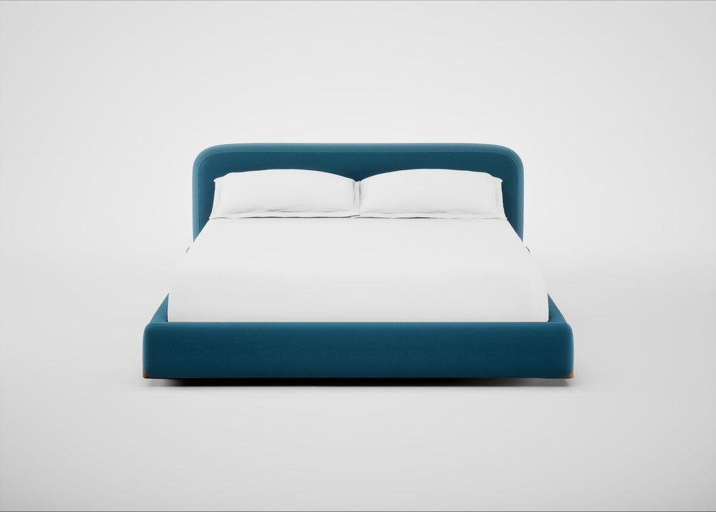 Nuvola Bed Super King / Smart Velvet Ocean Blue / Walnut Stained