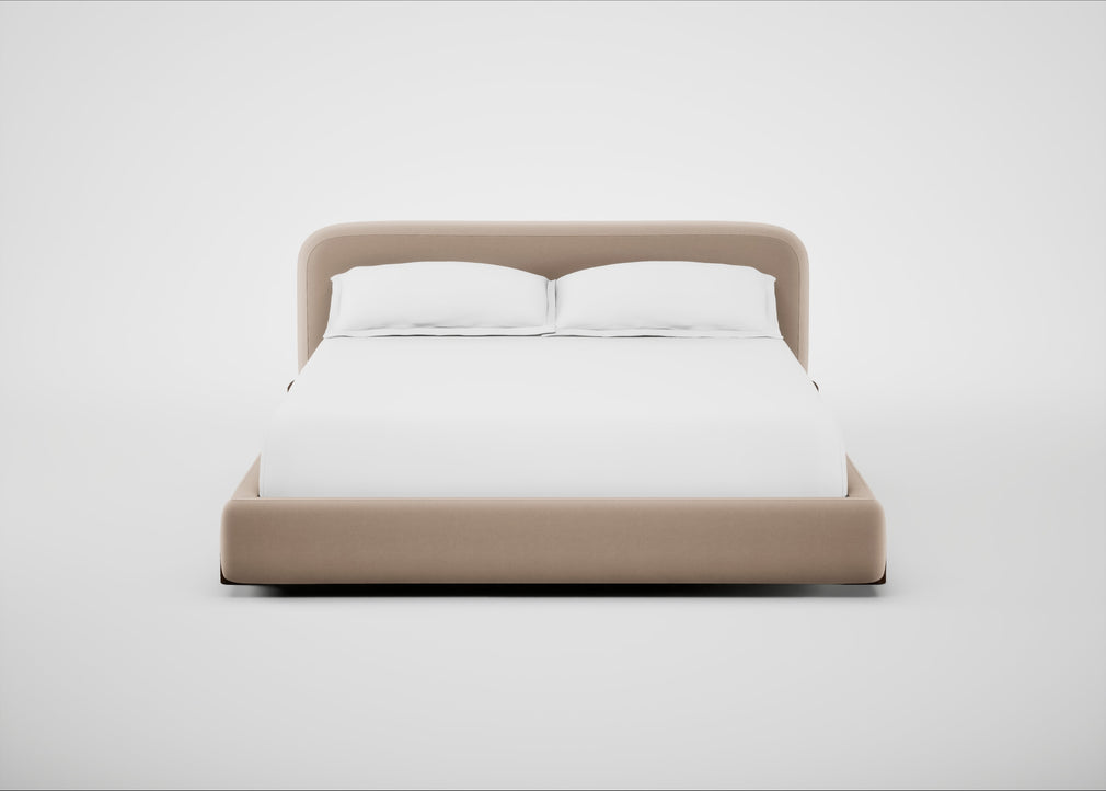 Nuvola Bed Super King / Smart Velvet Pebble / Walnut Stained