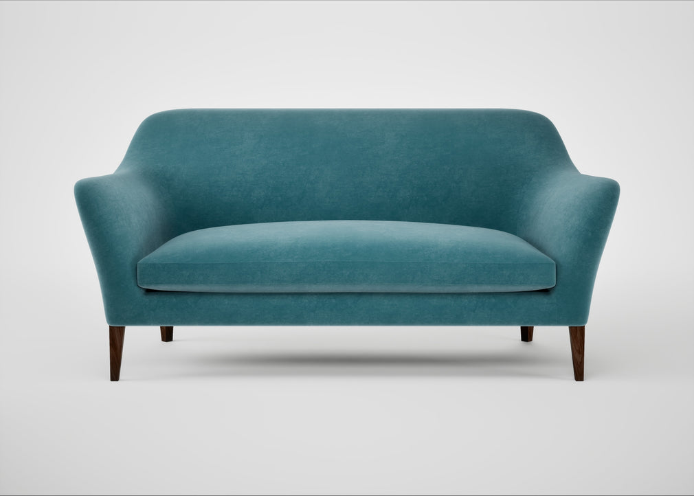 Wallis 3 Seater Sofa Smart Luxe Velvet Airforce Blue / Walnut Stained