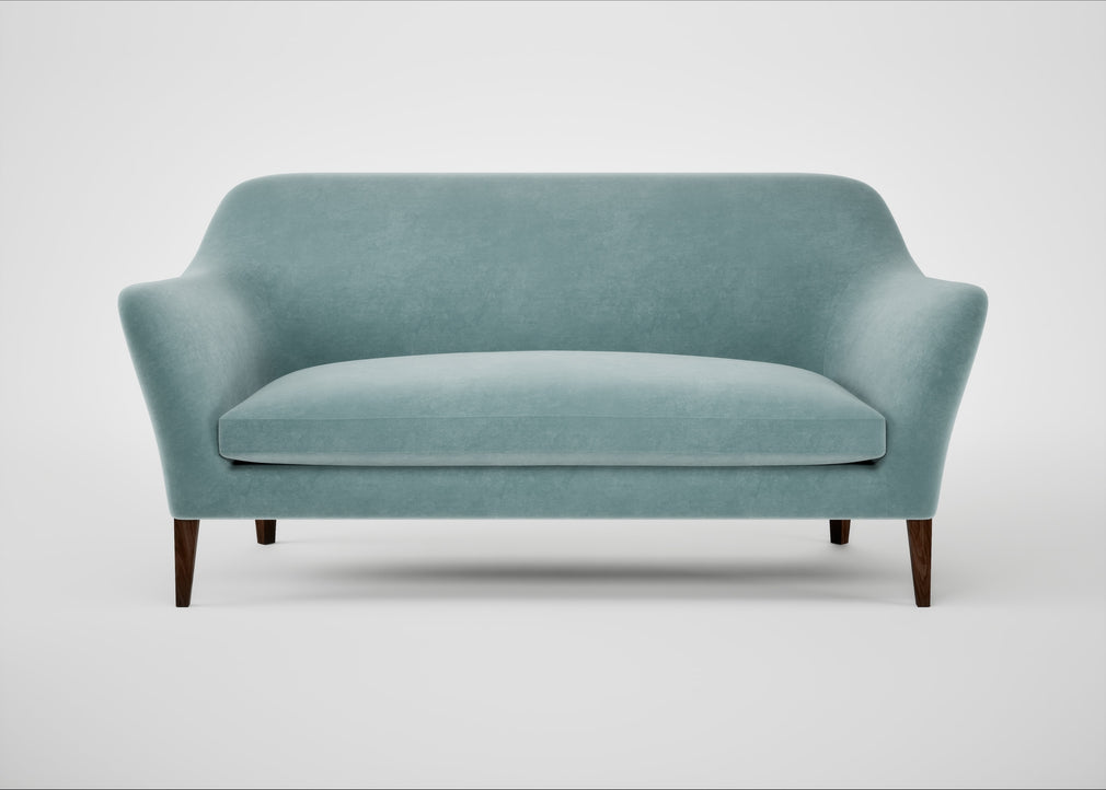 Wallis 3 Seater Sofa Smart Luxe Velvet Mineral Blue / Walnut Stained