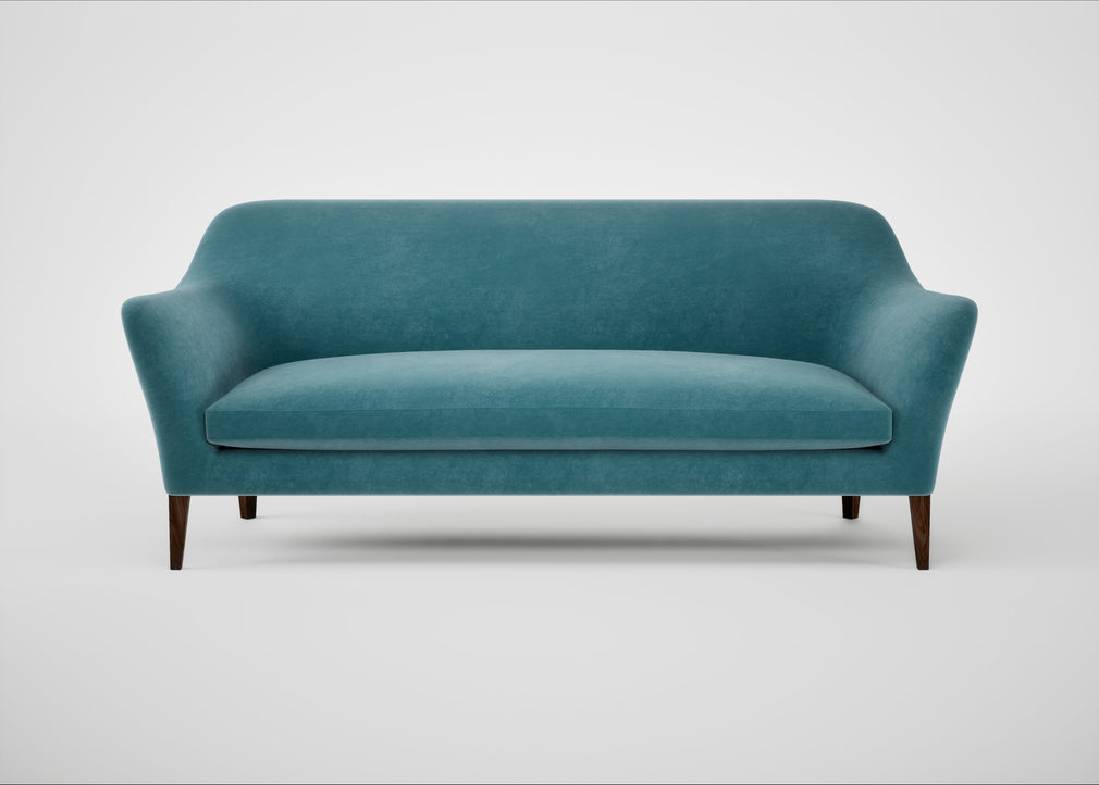 Wallis 4 Seater Sofa Smart Luxe Velvet Airforce Blue / Walnut Stained
