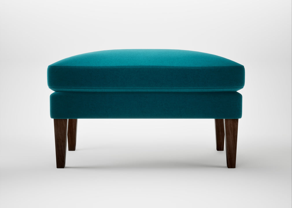 Wallis Ottoman Velvet Teal / Walnut Stained