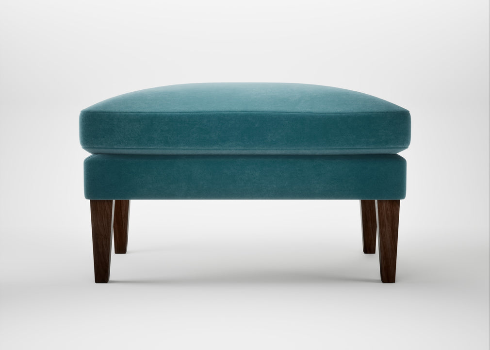 Wallis Ottoman Smart Luxe Velvet Airforce Blue / Walnut Stained