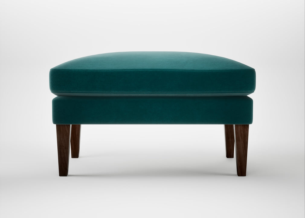 Wallis Ottoman Smart Luxe Velvet Ocean Green / Walnut Stained