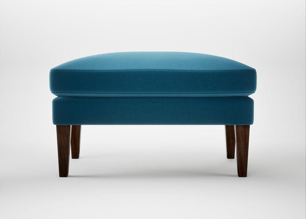 Wallis Ottoman Smart Velvet Ocean Blue / Walnut Stained