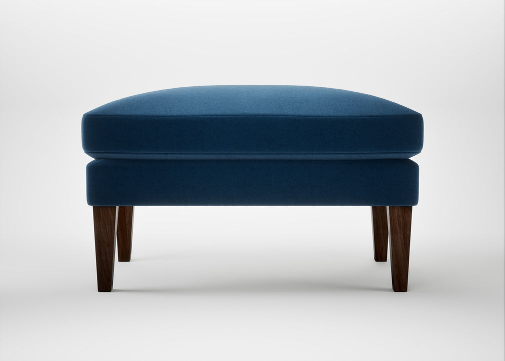Wallis Ottoman Smart Velvet Petrol / Walnut Stained