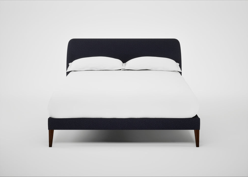 Wallis Bed Double / Boucle Indigo / Walnut Stained"