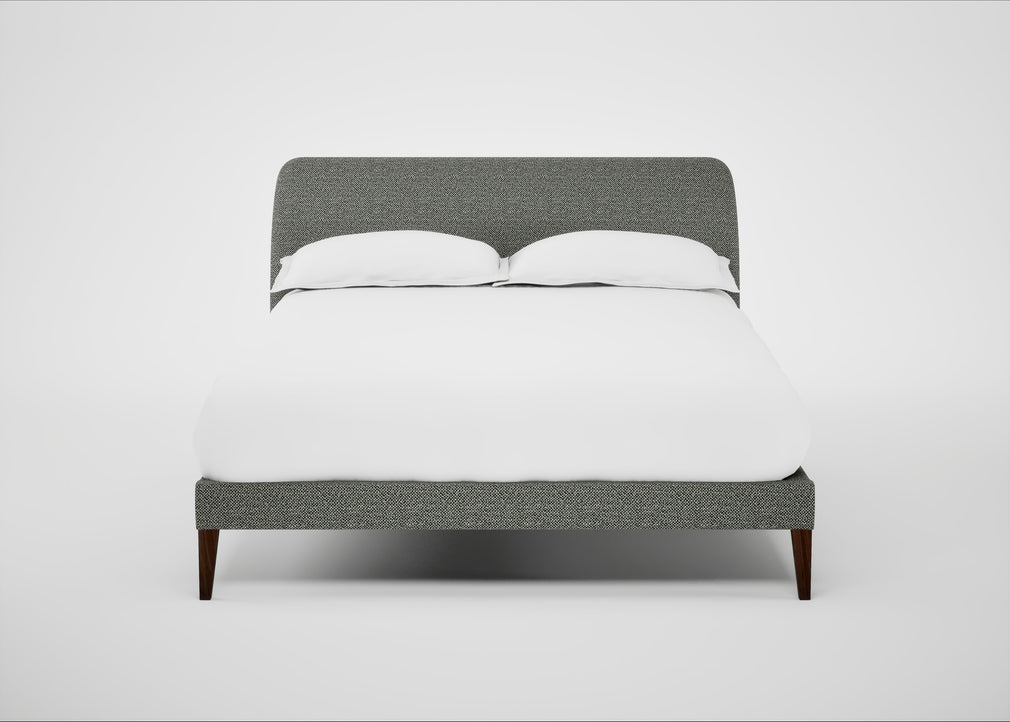 Wallis Bed Double / Boucle Tweed Lapis / Walnut Stained"