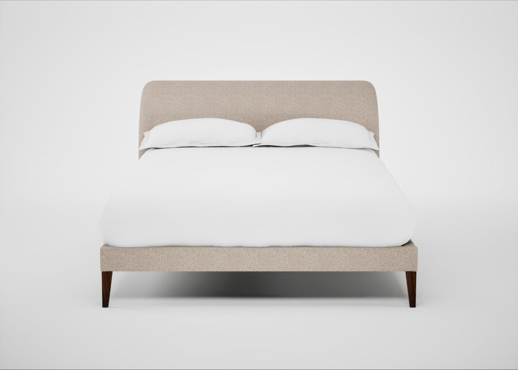 Wallis Bed Double / Boucle Tweed Pearl / Walnut Stained"